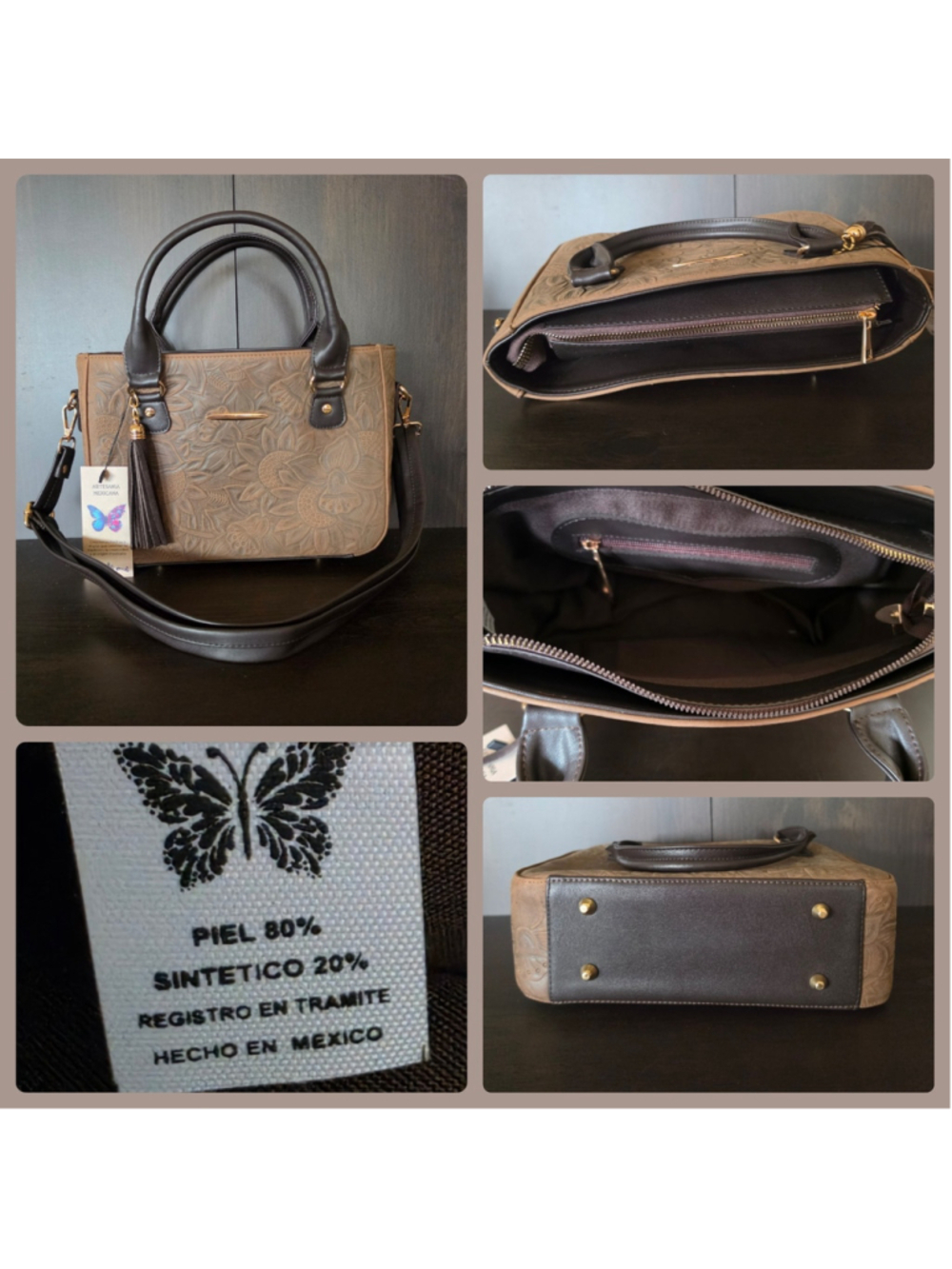 Milk Chocolate Brown Tasseled Sunflower Embossed Tooled Artisan LEATHER Purse - Picture 16 of 16